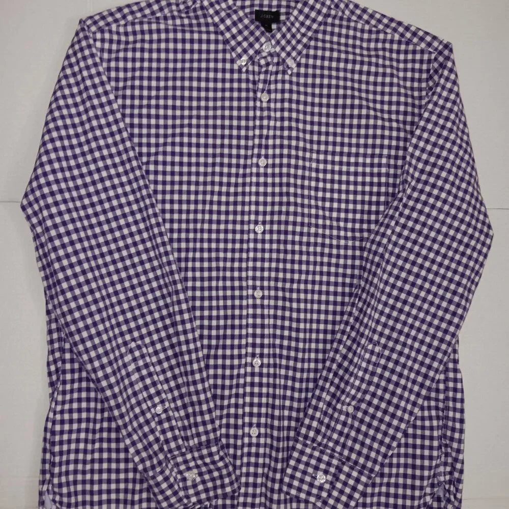 J.CREW COTTON BLEND GINGHAM PLAID PRINT LONG SLEEVE BUTTON DOWN SHIRT